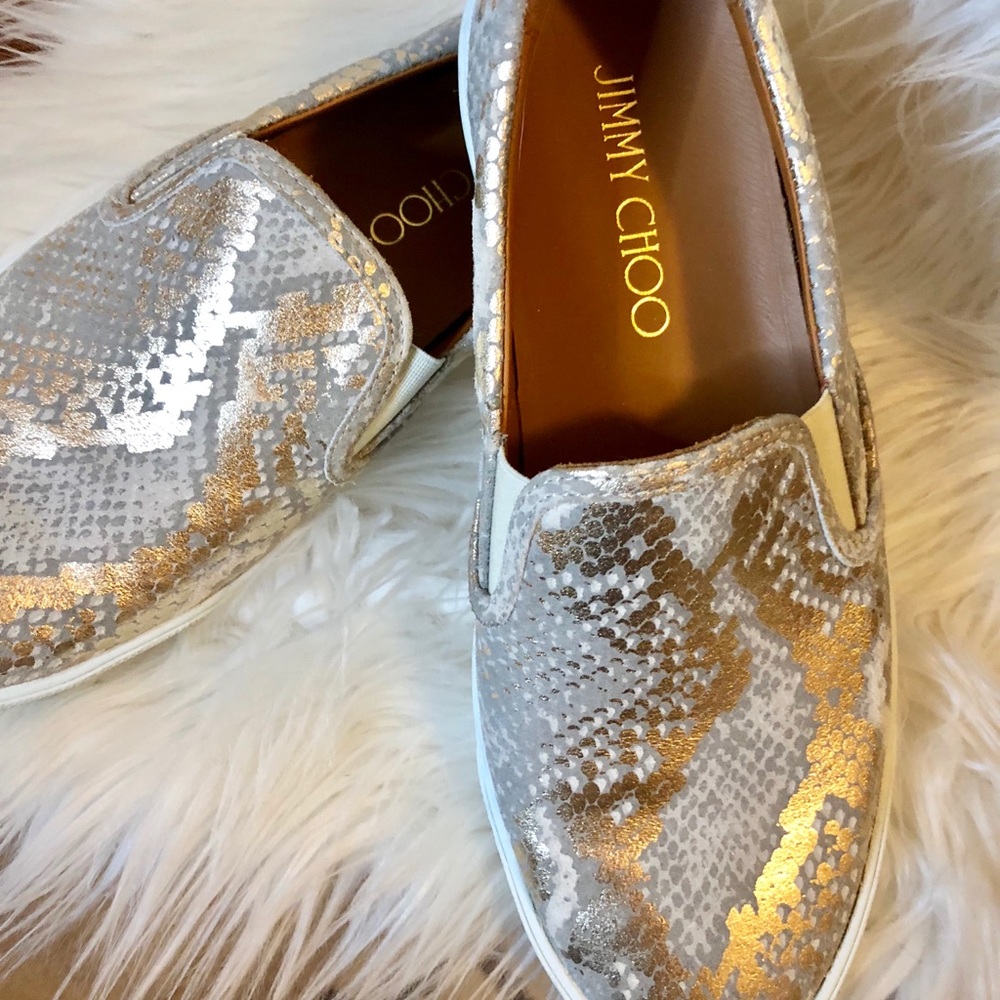 Jimmy Choo Demi Metallic Snakeskin Suede Sneakers